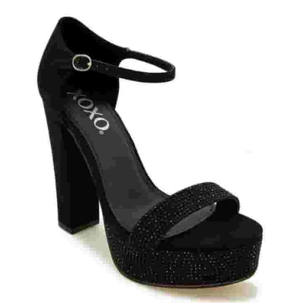 NIB XOXO Candy Black Platform Heels with Chunky Heel and Ankle Strap Size 9